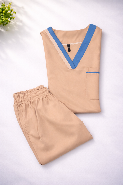 Pyjama De Bloc Beiige & Bleu-jeans Col-V