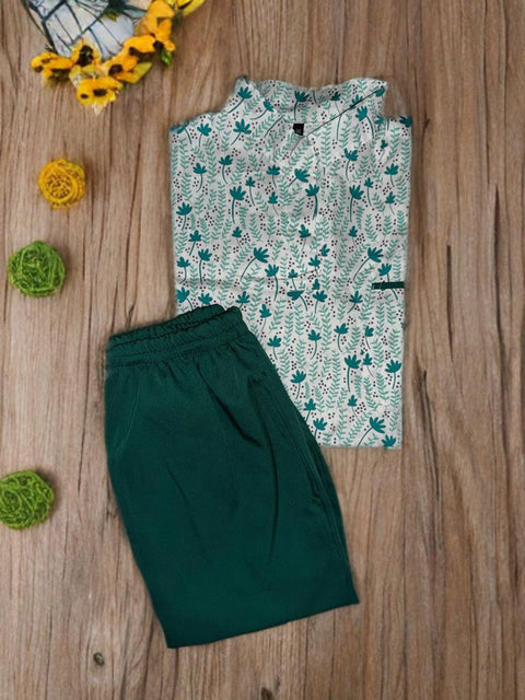 Pyjama De Bloc Motif Fleurs vert Passpoile