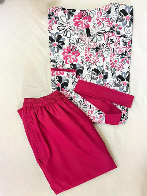 Pyjama De Bloc Porte Feuille Motif Fleurs & Rose indien