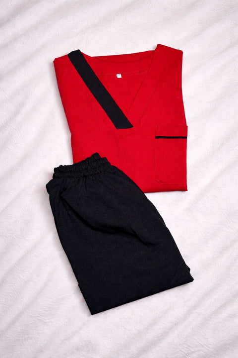 Pyjama De Bloc Rouge Col-V Marié Noir