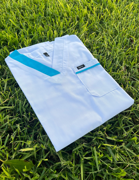 Pyjama De Bloc Blanc Col-V Marié Turquoise